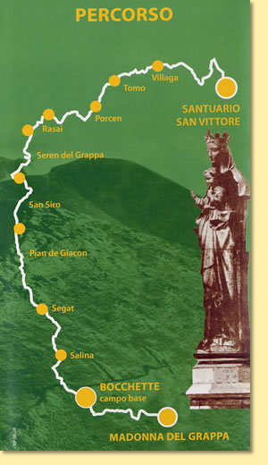 Il percorso del Cammino "Santuario Ss Vittore e Corona e Madonna del Grappa"